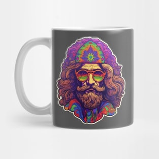 Psychedelic Bearded Man: Pop Art Design with Glowing Colors and Chillwave Style Mug